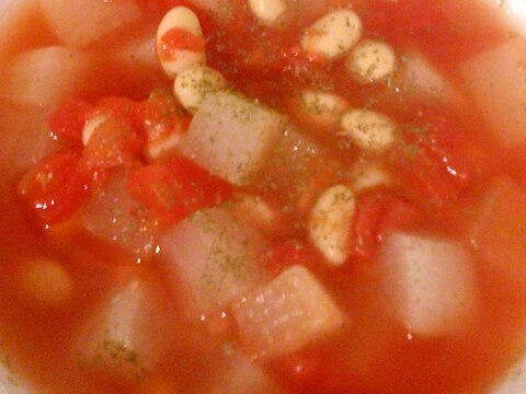 大根と大豆のトマトスープ